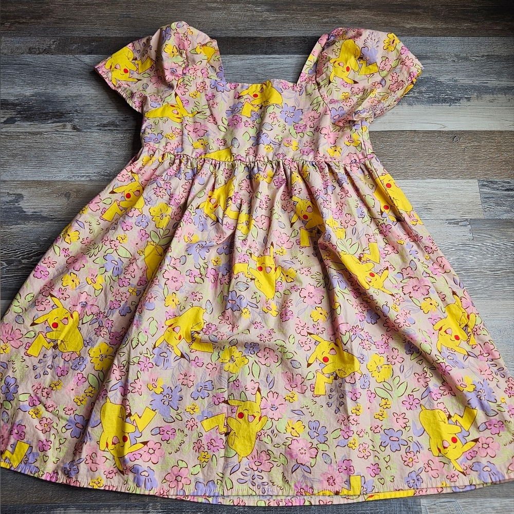 Pokemon Pikachu Floral Dress Girls XL 14 Pink Smocked